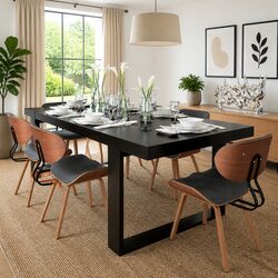 6-Piece Dining Chair Set with Bent Wood and Faux Leather