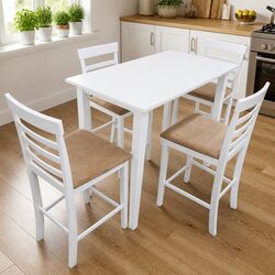 White Bar Table and 4 Stools Set for Dining Areas