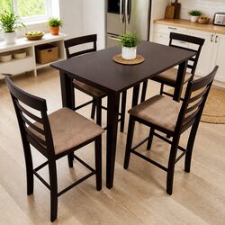 Brown Wooden Bar Table with Four Stools - Sturdy Design
