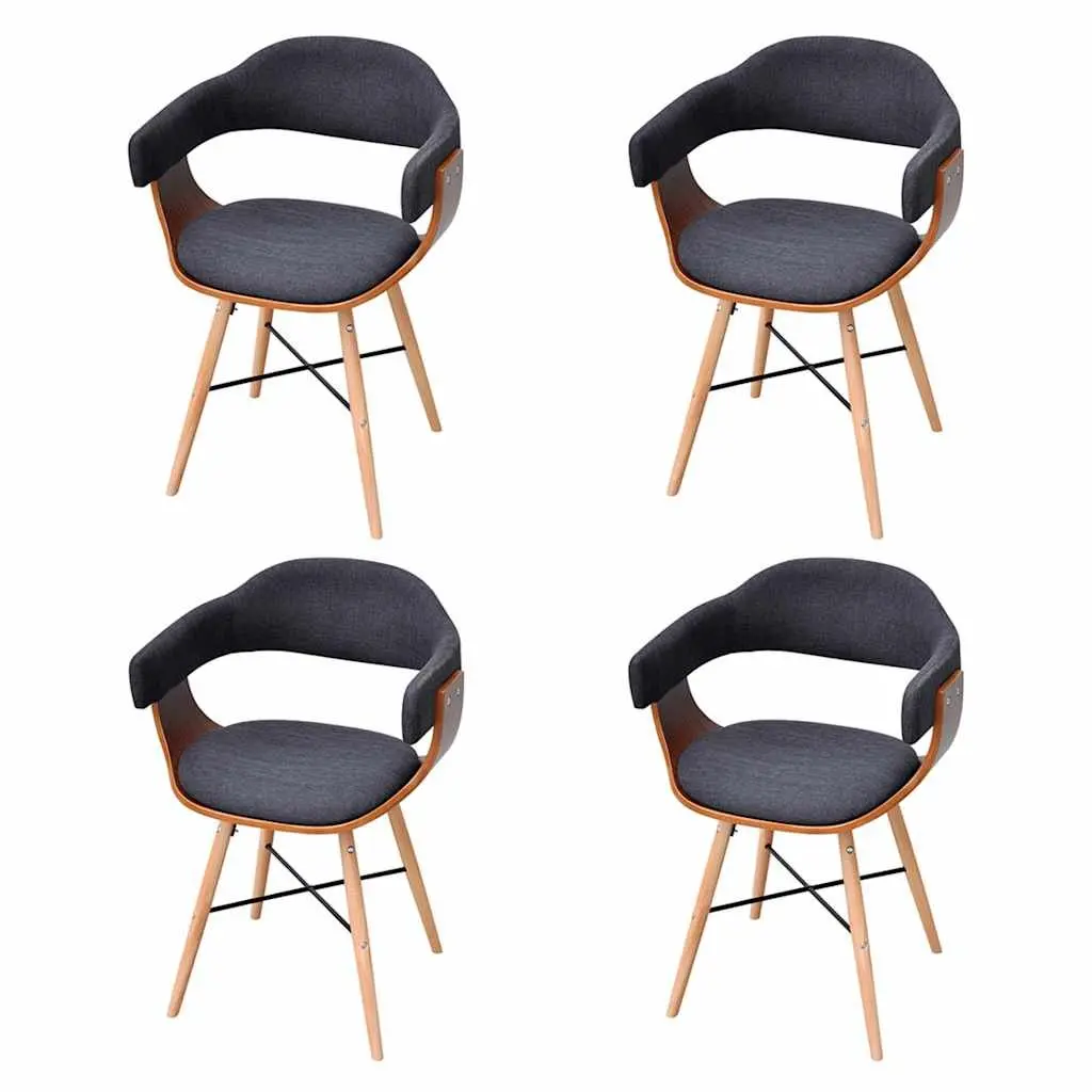 Dining Chairs Comfort 4 Piece Set Grey Fabric Bent Wood Armrest