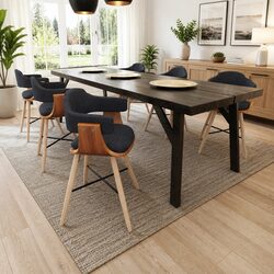 Set of 6 Durable Dining Chairs with Grey Upholstery