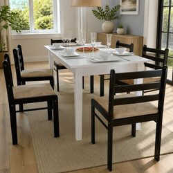 Six-Piece Brown Dining Chair Set with Solid Rubberwood Frame