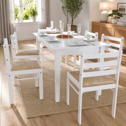 6-Piece Dining Chair Set with White Rubberwood Frame