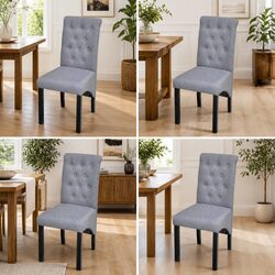 Dining Chairs Set of 4 in Light Grey with Solid Wood Legs