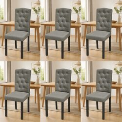 6-Piece Grey Fabric Dining Chair Set with Wooden Legs