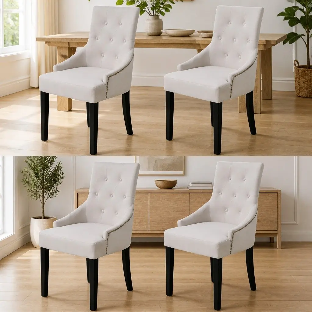 Dining Chairs Comfort Cream Fabric Padded Backrest 4 Piece