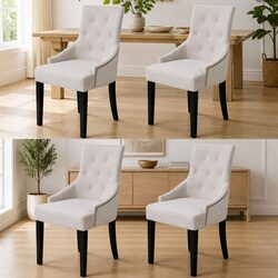 Set of 4 Wooden Frame Cream Fabric Dining Chairs