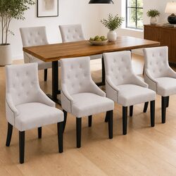 Set of 6 Padded Dining Chairs with Armrests in Cream