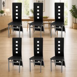 6-Piece High Backrest Dining Chairs in Black Synthetic Leather