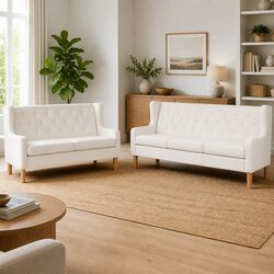 2-Piece Sofa Set White Fabric Construction