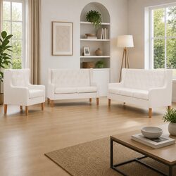 3-Piece Sofa Set with Armchair and Sofas in White