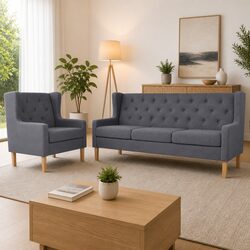 Grey Fabric Sofa Set with Armchair and 3-Seater