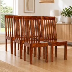 Set of 6 Modern Solid Acacia Wood Dining Chairs in Brown