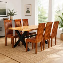 7-Piece Dining Set in Solid Acacia and Mango Wood