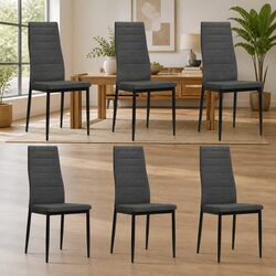 Set of 6 Contemporary Dining Chairs in Grey Fabric