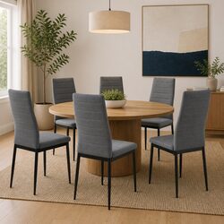 6 Dining Chairs in Light Grey Fabric with Ergonomic Design