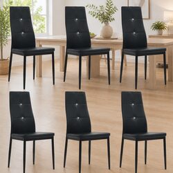 6-Piece Dining Chair Set in Black Faux Leather