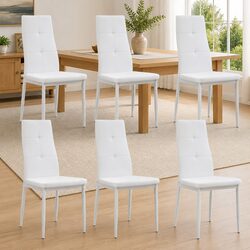 6-Piece Dining Chair Set in White Faux Leather