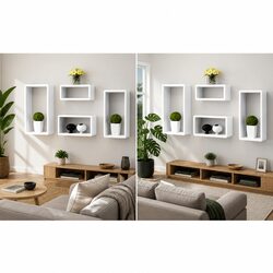 8-Piece White Floating Cube Shelves for Home Storage