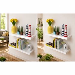 Set of 4 White Wall Shelves for Display 60 cm