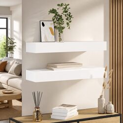 80 cm White Wall Shelves with Drawers - 2 pcs Set