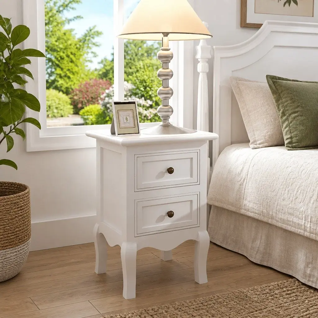 Bedside Tables Vintage Style Set of 4 with Drawers White MDF Nightstands