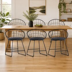Set of 6 Dining Chairs with Black Steel Frames and Cushions