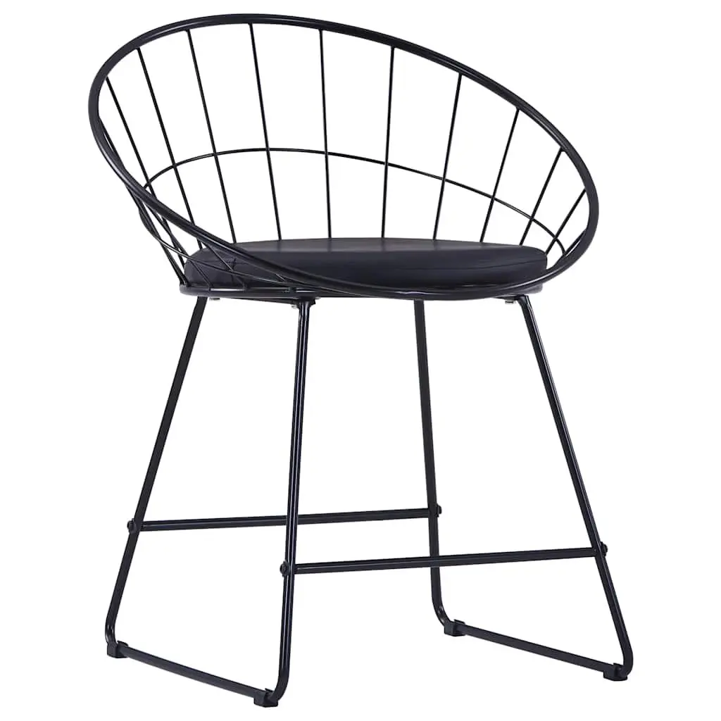 Dining Chairs Set 6 Pieces Cushioned Seats Black Faux Leather Steel Frame