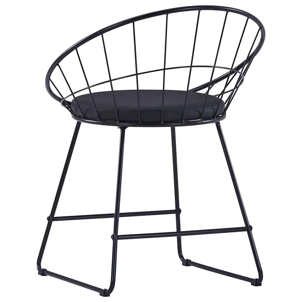 Dining Chairs Set 6 Pieces Cushioned Seats Black Faux Leather Steel Frame