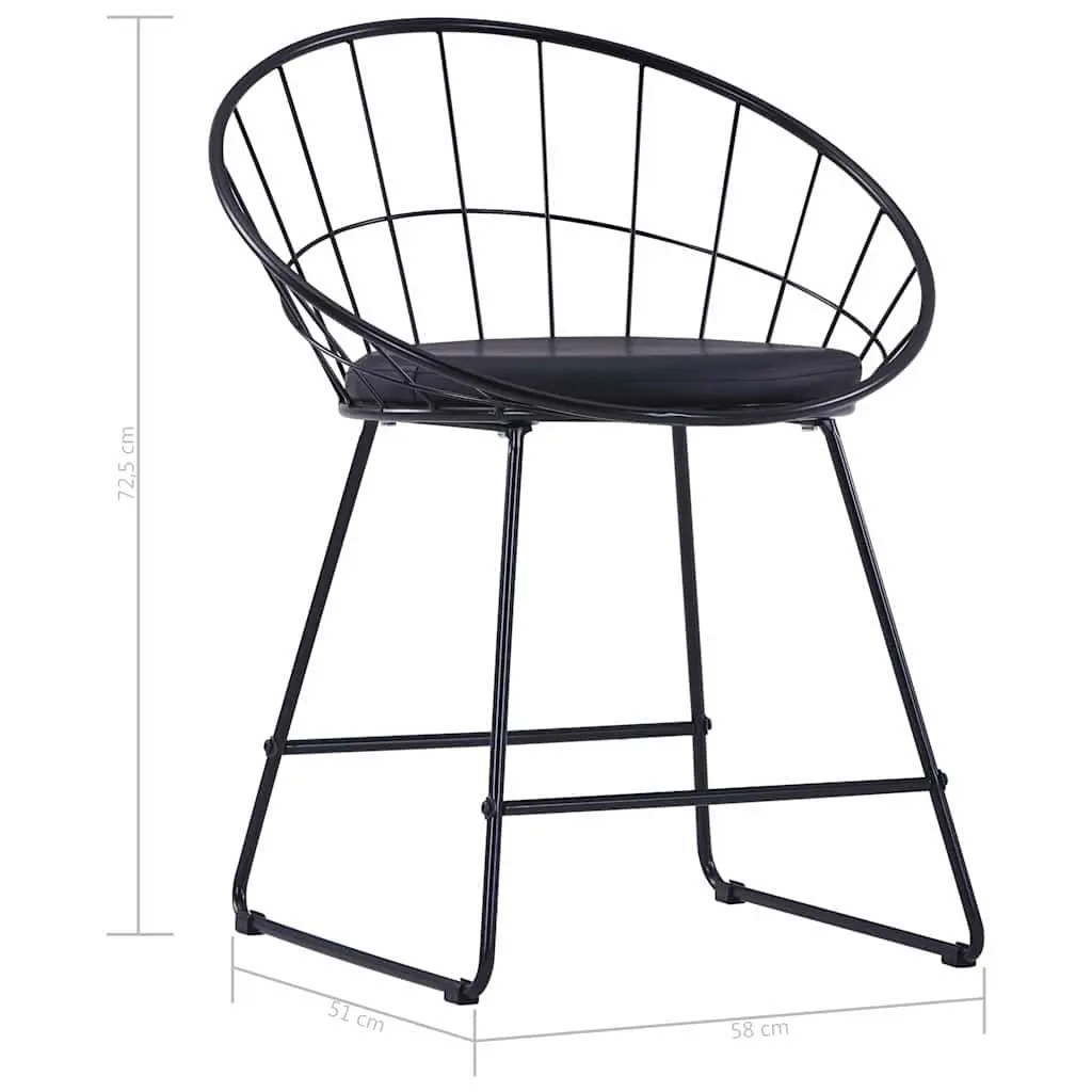 Dining Chairs Set 6 Pieces Cushioned Seats Black Faux Leather Steel Frame