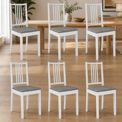 6-Piece Set of White Wooden Dining Chairs with Cushions