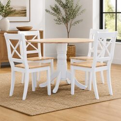 5 Piece Dining Set with Solid Rubber Wood and MDF Top