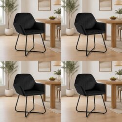Dining Chairs Set of 4 with Velvet Upholstery and Armrests