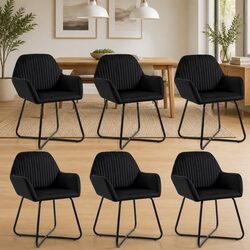 Dining Chair Set of 6 with Black Velvet and Steel Legs