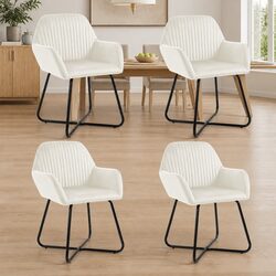 4-Piece Dining Chairs Set in Cream Velvet with Armrests