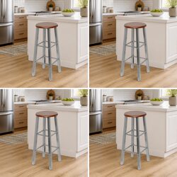 Bar Stools Set of 4 with Steel Frame and Brown Seats