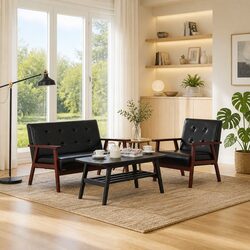 Black 2 Piece Sofa Set with Armchair and 2-Seater Sofa
