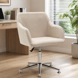 Chic and Modern Cream Fabric Swivel Office Chair