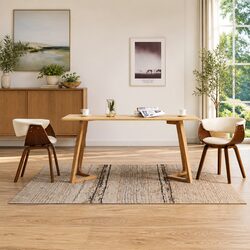 Set of 2 Dining Chairs in Cream Faux Leather with Wood Frame