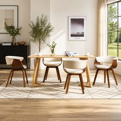 4-Piece Dining Chair Set with Faux Leather and Wood Frame