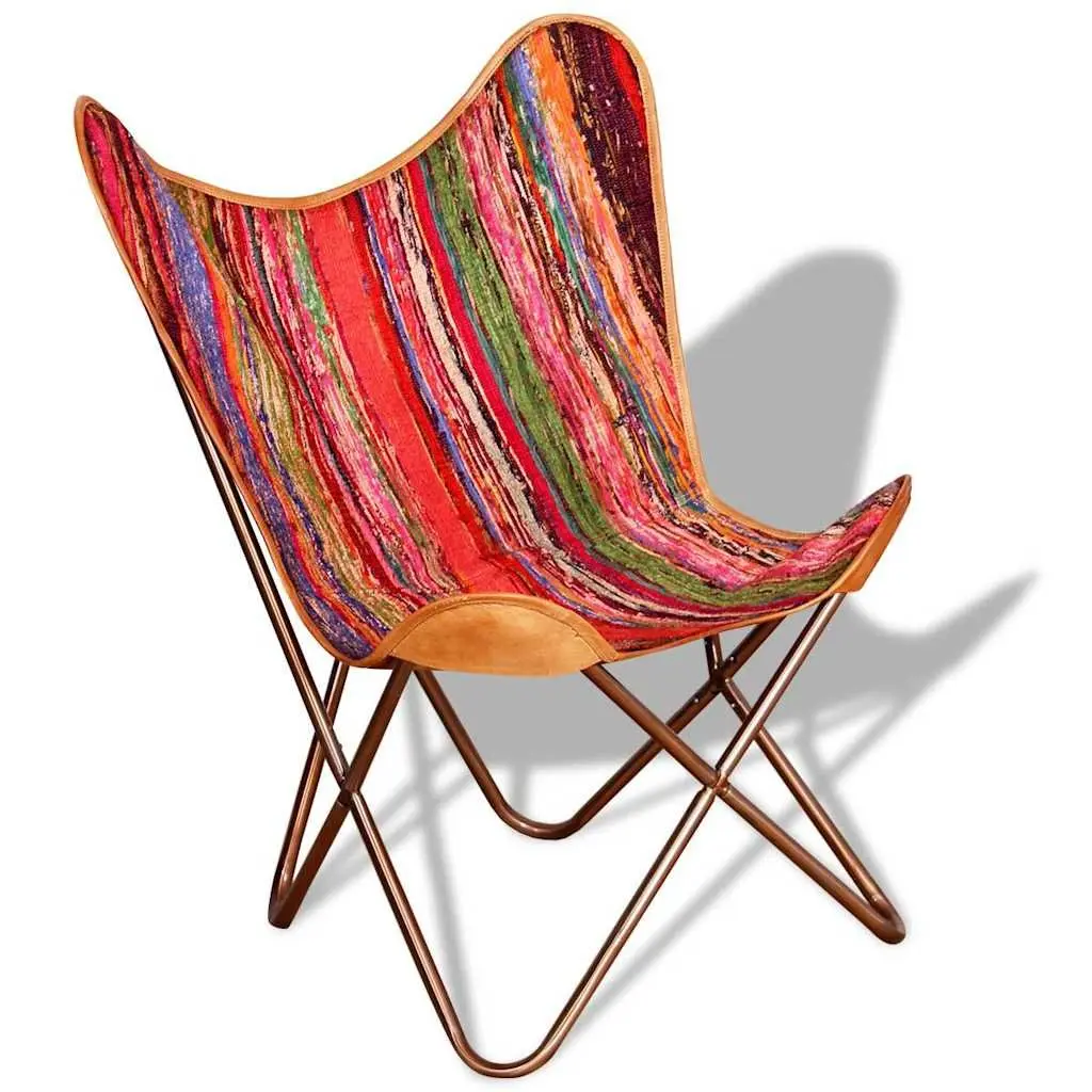 Butterfly Chairs 2 pcs Multicolour Chindi Fabric Armchair Retro Design Relaxing