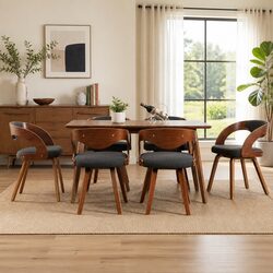 Dining Chairs Set of 6 with Grey Upholstery and Wood Frame