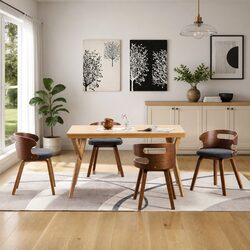 4-Piece Grey Dining Chair Set with Bent Wood and Fabric Upholstery