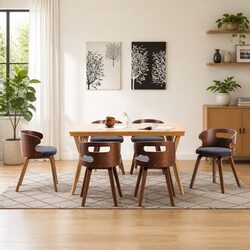 Set of 6 Grey Dining Chairs with Fabric Upholstered Seat