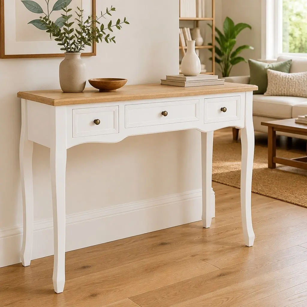 End Table Console Dressing with 3 Drawers White Hallway Living Room Accent