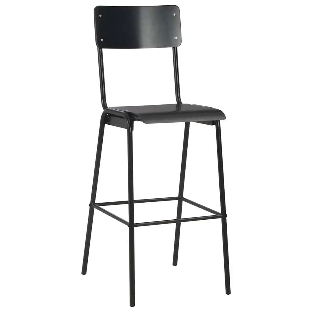 Bar Stools 2 pcs Black Stackable Plywood Kitchen Dining Bar Chairs Steel Legs