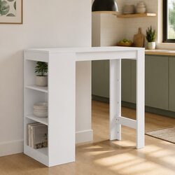 High Bar Table with Storage Shelf in White