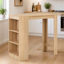Compact Bar Table with 3-Layer Storage Shelf, Brown