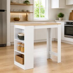 Bar Table with 3-Layer Storage Shelf in White