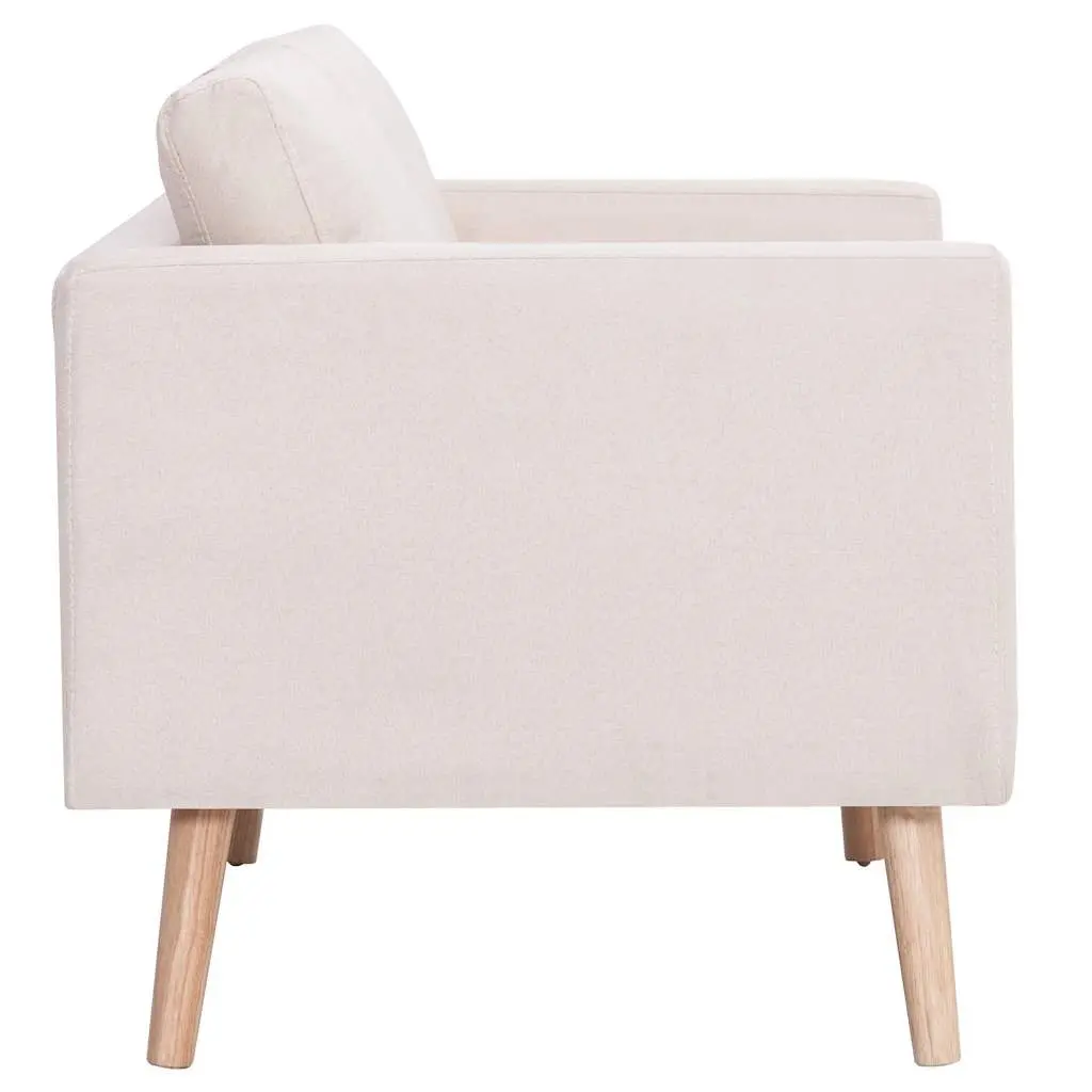 2-Seater Sofa Fabric Cream Living Room Couch Padded Cushions Wooden Frame